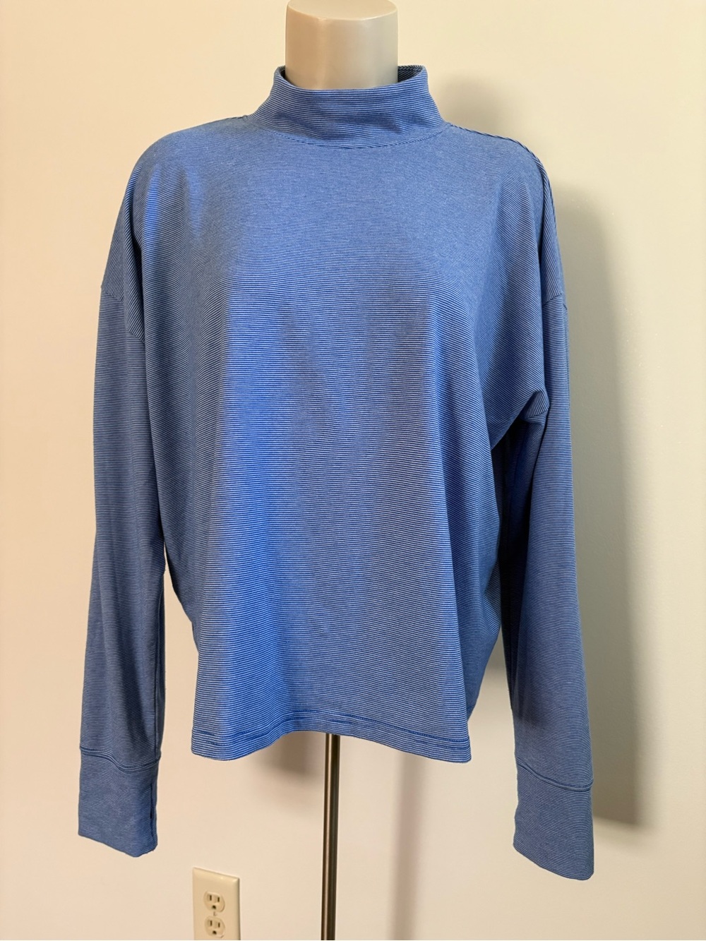 Lands' End Women’s Long Sleeve Blue Stripe Mariner Mock Neck Shirt Size L